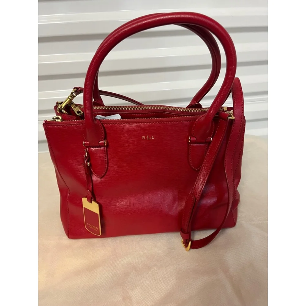 Lauren Ralph Lauren Newbury Red Leather Double Zip Satchel